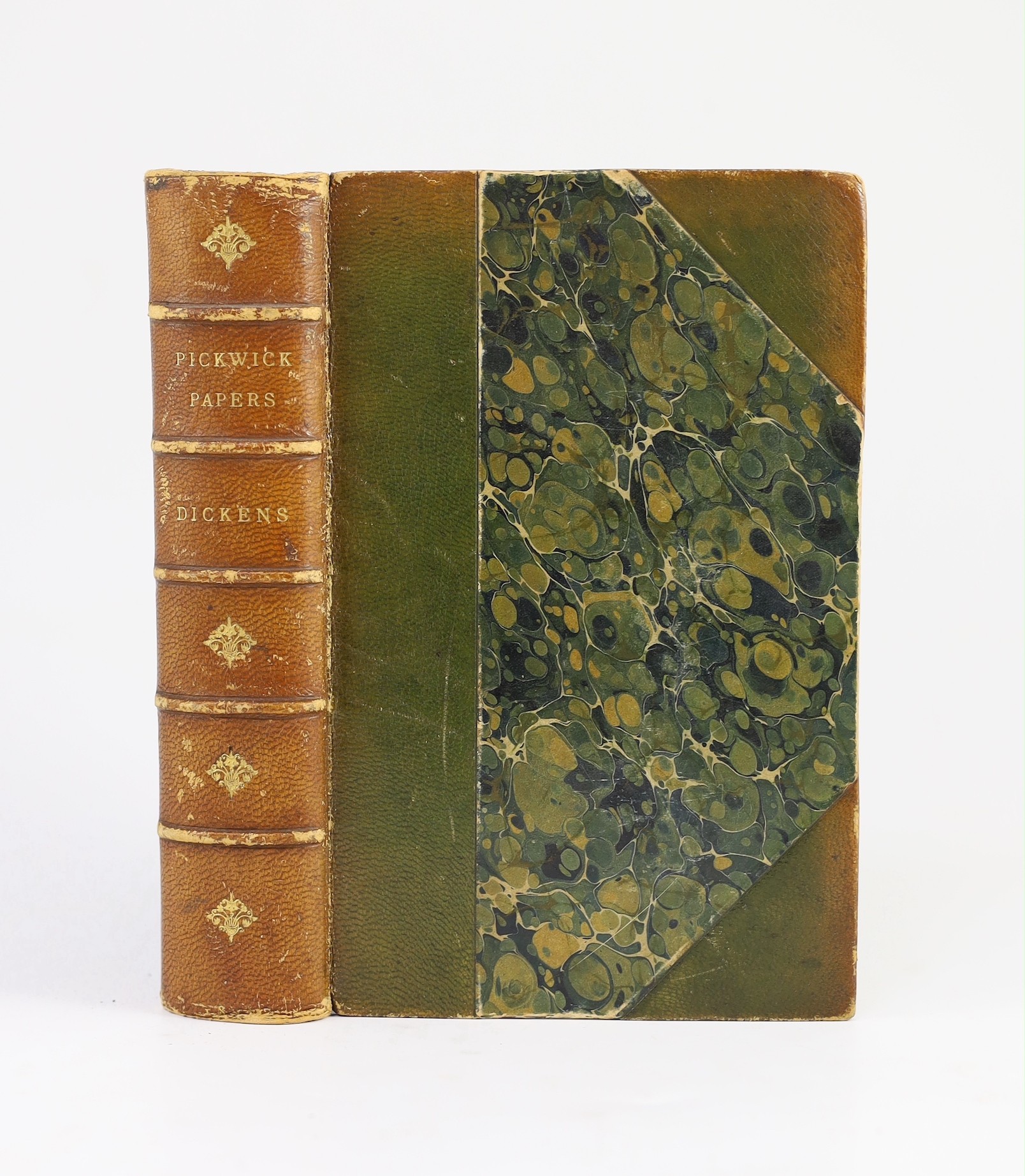 Dickens, Charles - The Posthumous Papers of the Pickwick Club. ‘’Pickwick Papers’’, 1st edition in book form, with mixed 1st state points, stab holes present, 8vo, half calf with marbled boards by Rivière & Son, with fro